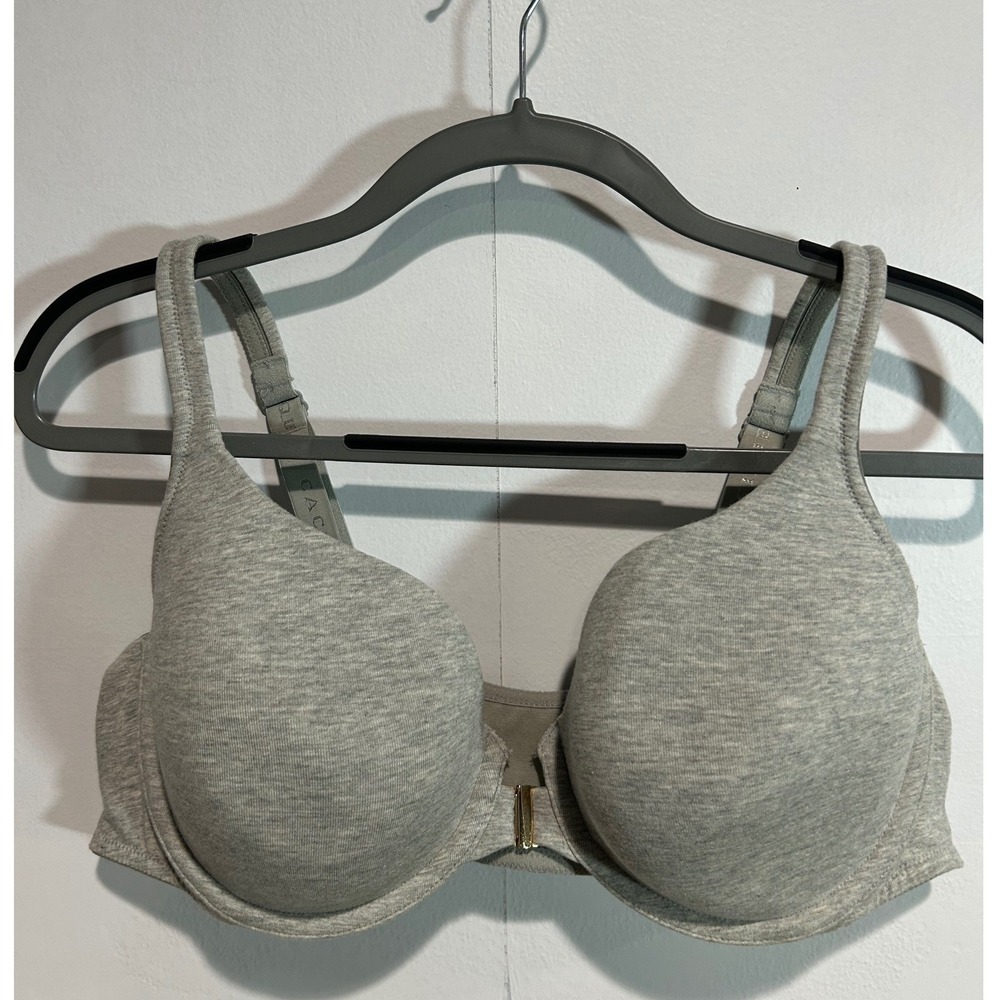 Cacique Lightly Lined T-Shirt Bra 44B Gray Front Close Underwire Cotton Blend